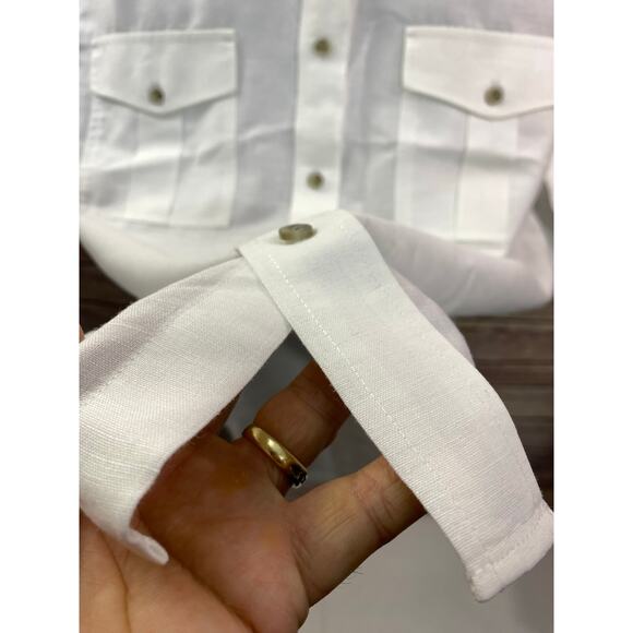 Eddie Bauer Linen Cotton Blend White SS Button Up Men's L 26x30 - Picture 7 of 11